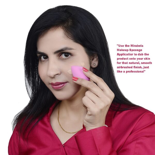Latex free and super soft Pink color Mirabela Makeup Sponge called Beauty Blender for applying foundation on face